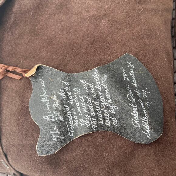 Vintage tooled patchwork leather suede 17” square pillow - Picture 5 of 6